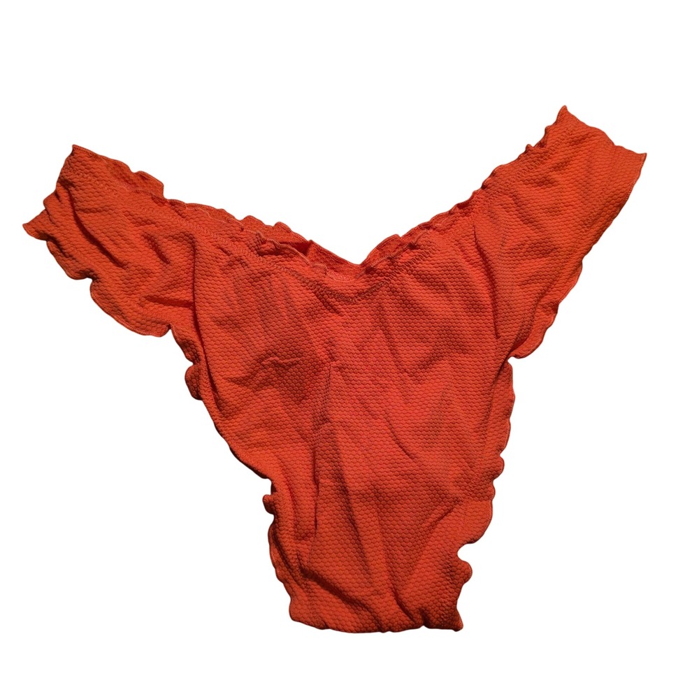 Aerie Orange Honeycomb Textured Cheekiest Bikini Bottom Lettuce Edge Trim NWT M